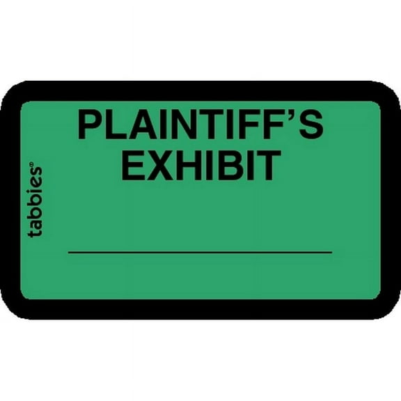 Tabbies Legal Exhibit Labels, Label: 1-5/8"W x 1"H, Sheet: 5-1/4"W x 3-1/4"H, Green, PLAINTIFF'S Exhibit" 252 Labels/Pack (58025)