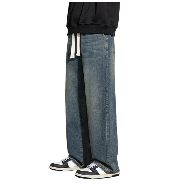HBFAGFB Jeans for Men Spring and Fall Retro Loose Straight Trouser Daily Wear Demin Pants Dark Blue Size XXL