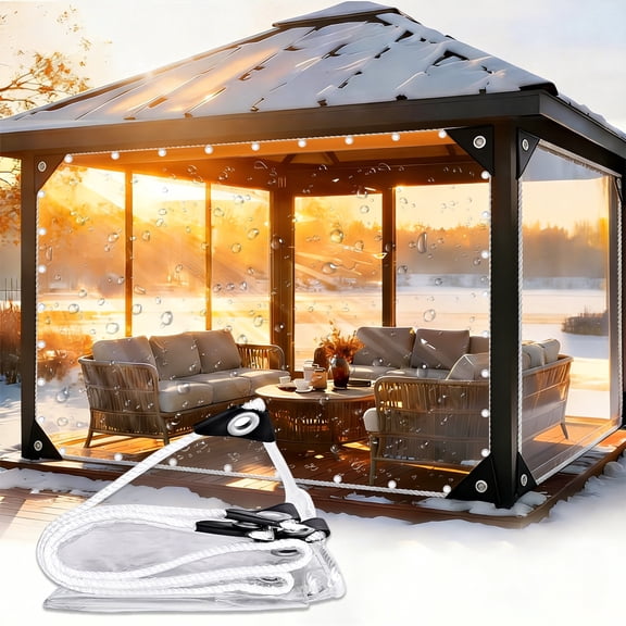 AuraLane 14Mil Clear Tarp with Grommets, Heavy Duty Waterproof PVC Vinyl Tarpaulin for Gazebo, Patio, Greenhouse, Porch, Windproof UV Resistant