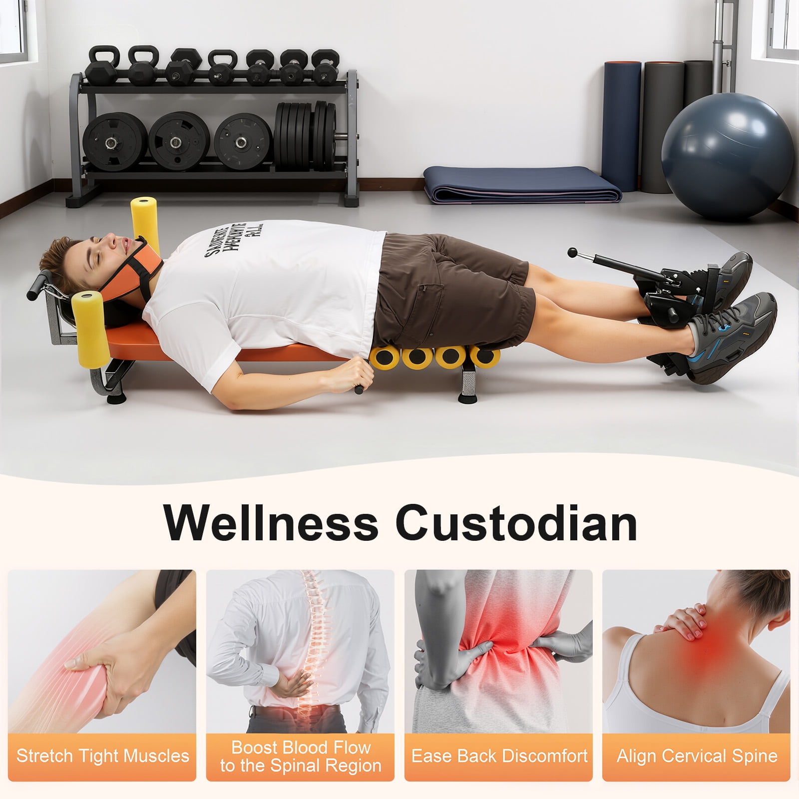 Inline Back Stretch Bench, Back Stretcher, Back and Neck Decompression, 286.6 Lbs Weight Capacity, for Lower Back Pain Relief