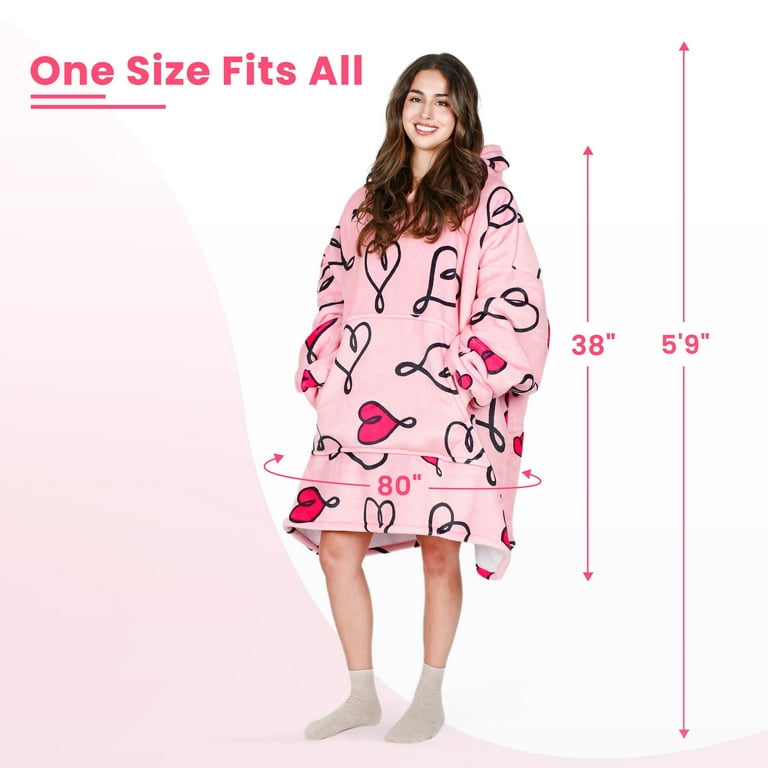 Tirrinia Oversized Blanket Sweatshirt Comfortable Sherpa Giant Hoodie Reversible Wearable Blanket Gift for Adults Men Women Teenagers Kids Checker Pink Love Art Walmart