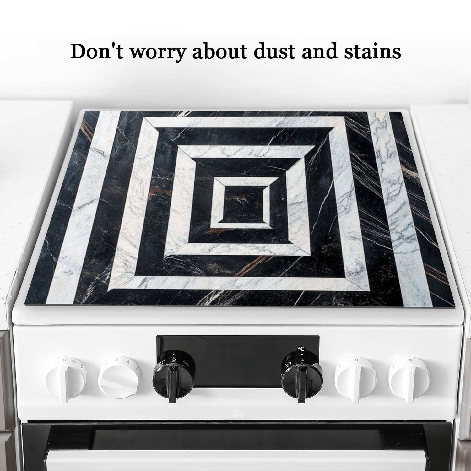 Stovetop Cover for Electric Stove, Abstract Geometric Art Black and White Marble Print Stove Mat for Glass Cooktop, Square Foldable Decoration Pad for Kitchen RV (28×20 Inch)