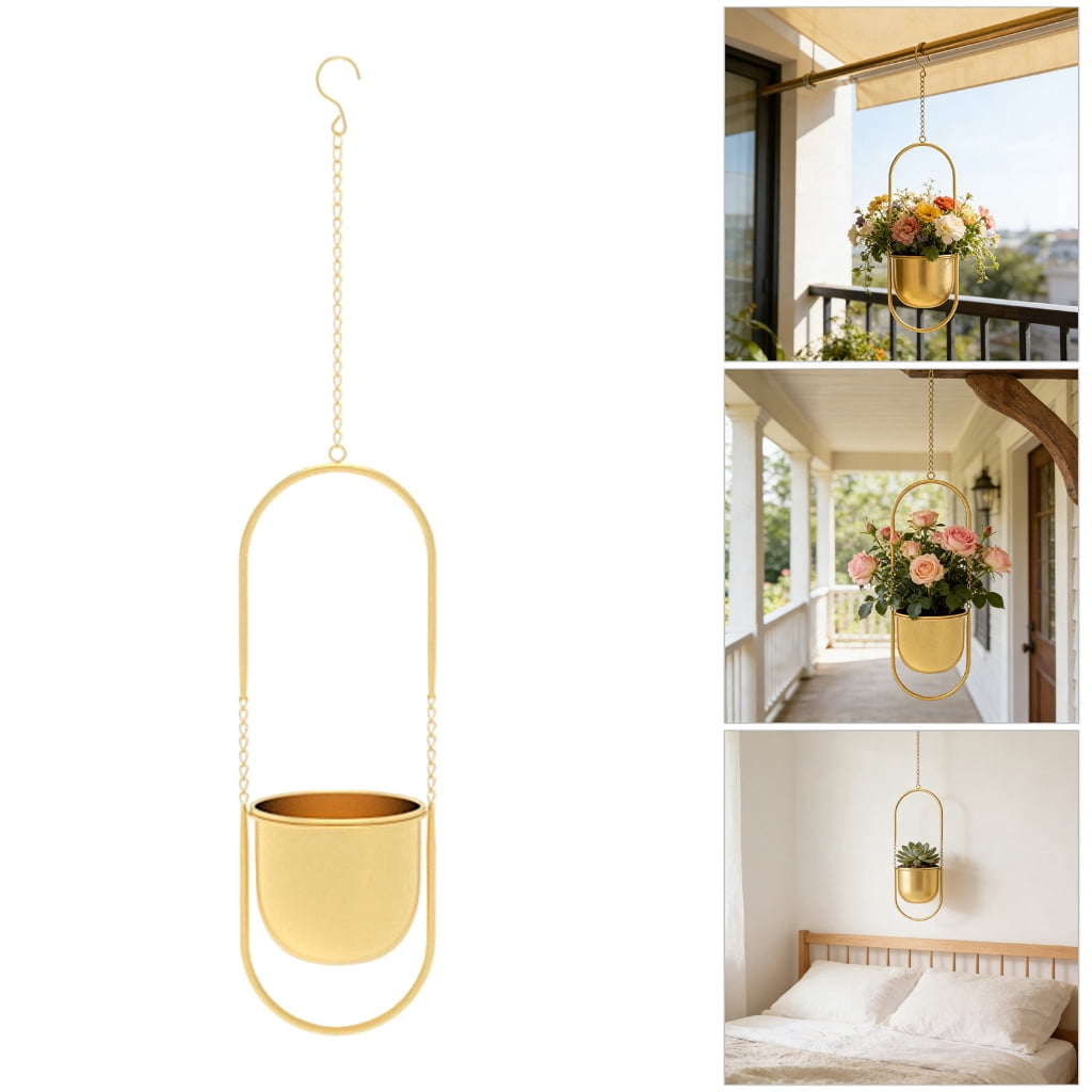 Minimalists Golden Hanging Planter With Adjustable Chain for Home Offices Decoration