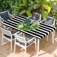 thumbnail image 2 of Flower Wreath Table Cloths for 3 Foot Rectangle Tables, Farmhouses Bow-Knot Black Stripes Patio Waterproof Elastic Fitted Tablecloths, Washable Rectangular Table Cover for Camping, 2 of 8