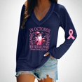 thumbnail image 1 of MHFRRA Una Camiseta de Manga Larga con Cuello En V, Moderna e Informal, para Mujer. Marina de Guerra, 1 of 3