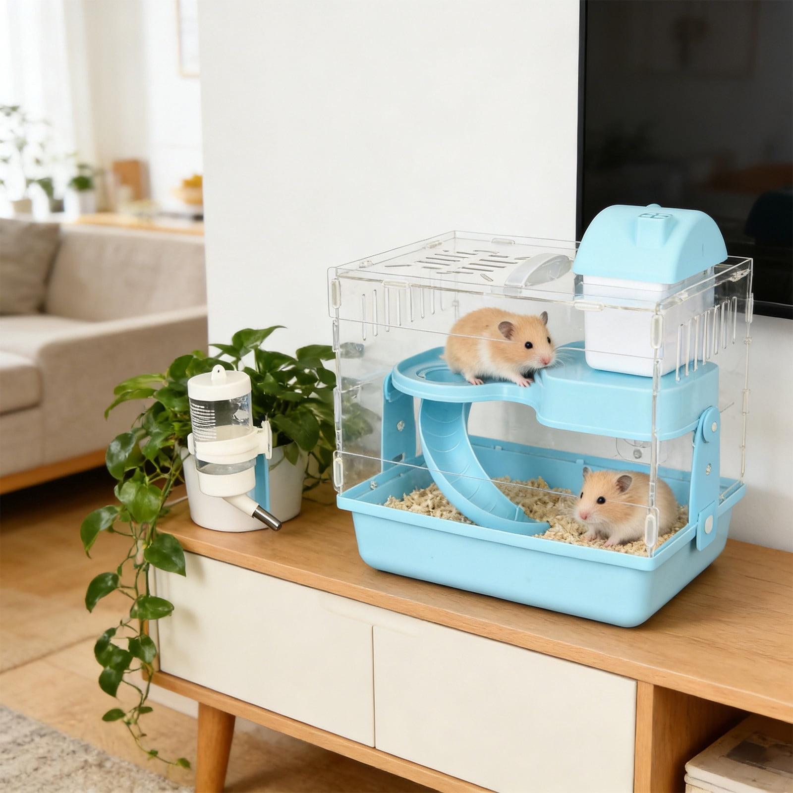 Nebwoak Acrylic Hamster Cage with Tray Bottom Small Animal Habitat Transparent Ventilated Pet Enclosure Indoor Small Pets Cage Escape Proof Easy Clean