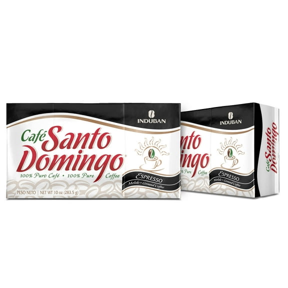 Santo Domingo Coffee Espresso, 10 oz Vacuum Bag, Ground Coffee, Dark Roast - Product from the Dominican Republic (Pack of 2)