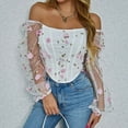 thumbnail image 4 of Tuosodrolic Womens Floral Corset Tops Mesh Long Sleeve Bustier Tops Vintage Renaissance Crop Tops Boned Cami Tops Medieval Top, 4 of 6