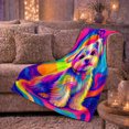 thumbnail image 6 of Vibrant Neon Psychedelic Dog Portrait Pop Art, Dramatic Pet Portrait Pattern, Warm Flannel Blanket for Living Room and Bedroom, Dog Lovers Just Because Gift, Pet Lover Home Decor, 6 of 9