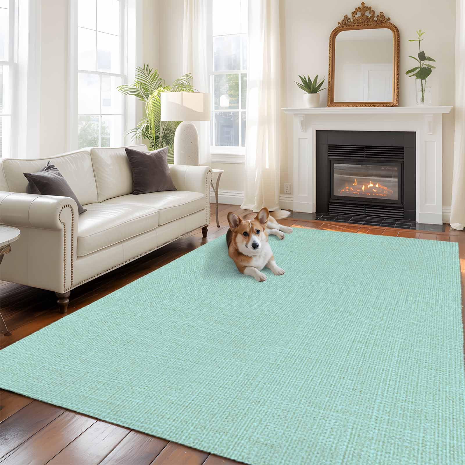 Large Area Rugs for Living Room Bedroom, Linen Mint Green 5'x8' Rug Washable Carpet Runner Indoor Outdoor, Modern Minimalist Pure Solid Color Non Slip Floor Mats Rug for Kitchen, Bathroom