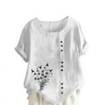 thumbnail image 5 of QUNYINEY Dandelion Women's T-Shirts Casual Short Sleeve Crew Neck Tops Loose Cotton Linen Button Pullover Womens Tops, 5 of 5