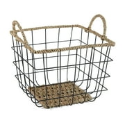 Better Homes & Gardens 2-Pack Square Wire Storage Baskets with Woven Trim, Black Metal, 10L x 10W x 10H – Decorative Bin for Pantry, Closet, Bathroom, or Office Organization
