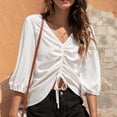 thumbnail image 2 of Blusa suelta de manga 3/4 sólida a la moda para mujer, blusa con cordón, camisa de gasa Fridja  hj721, 2 of 9