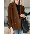 thumbnail image 2 of Women'S Double Breasted Wool Pea Coat Notched Lapel Ribbed Knit Long Sleeve Sweater Short Blazer Jacket Dark Brown M, 2 of 4