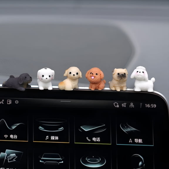 XIBUFE 6 Pcs Mini Dog Dashboard Decorations,Mini Resin Dogs for Cute Car Accessories Interior,Rearview Mirror Ornaments Funny Gifts for Women Girl