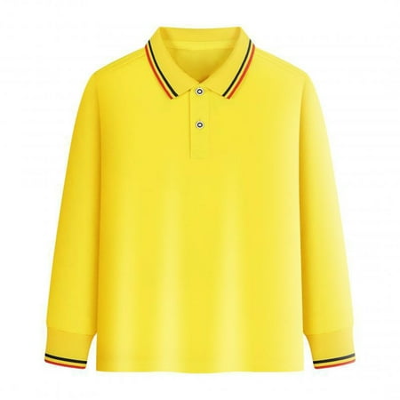 Cnuiaeg Kids Soft Pique Long Sleeve Polo Shirt - Breathable & Durable Fabric for School Playdates & Cool Weather Color Yellow Size 7-8 Years