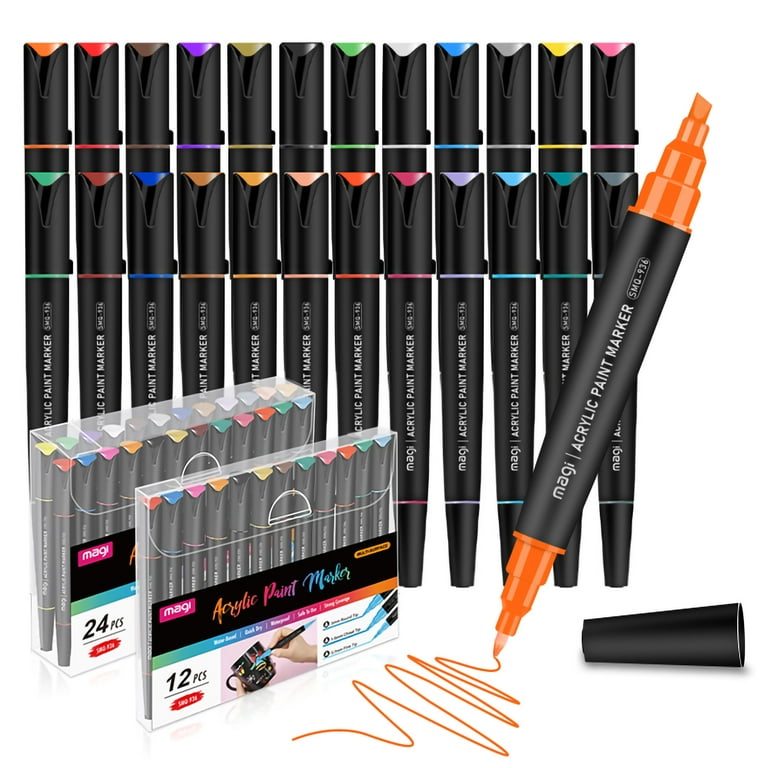 24 Colors Three Tips Paint Pens Paint Markers, Acrylic Markers Pens With  Fine Tip Medium Tip Chisel Tip, Acrylic Paint Pens for Rock Painting, Wood