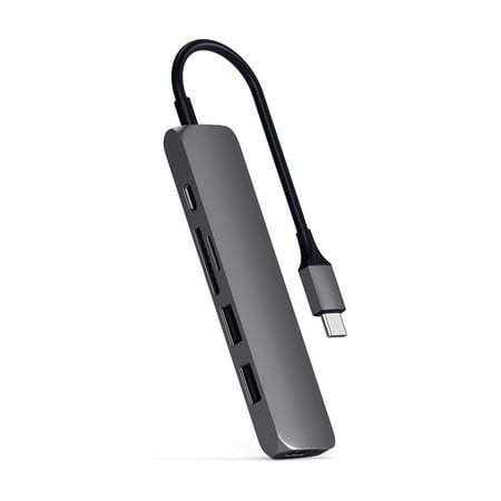Satechi - Slim Multi-Port Adapter V2 with USB-C PD, 4K HDMI, Micro/SD Card Readers, USB 3.0 for MacBook, Windows Laptops - Space Gray