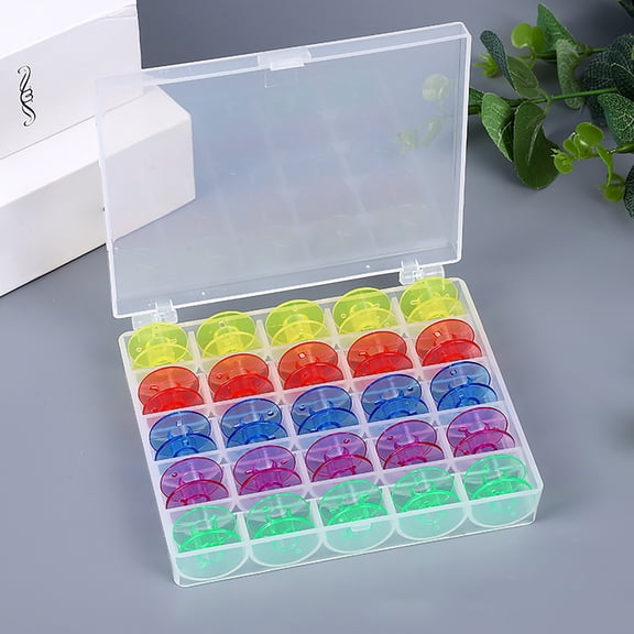 Clearance Office&Craft&Stationery under $5 Colorful/Clear 25 Bobbins Organizer Machine Storage Case Spool Bobbin Box Sewing