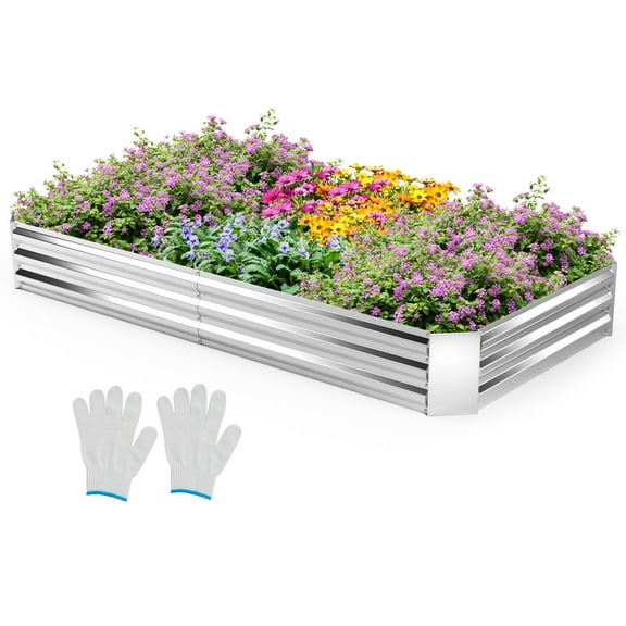 Gymax 8 x 4 x 1FT Galvanized Raised Garden Bed Heavy-Duty Elevated Rectangle Plant Box