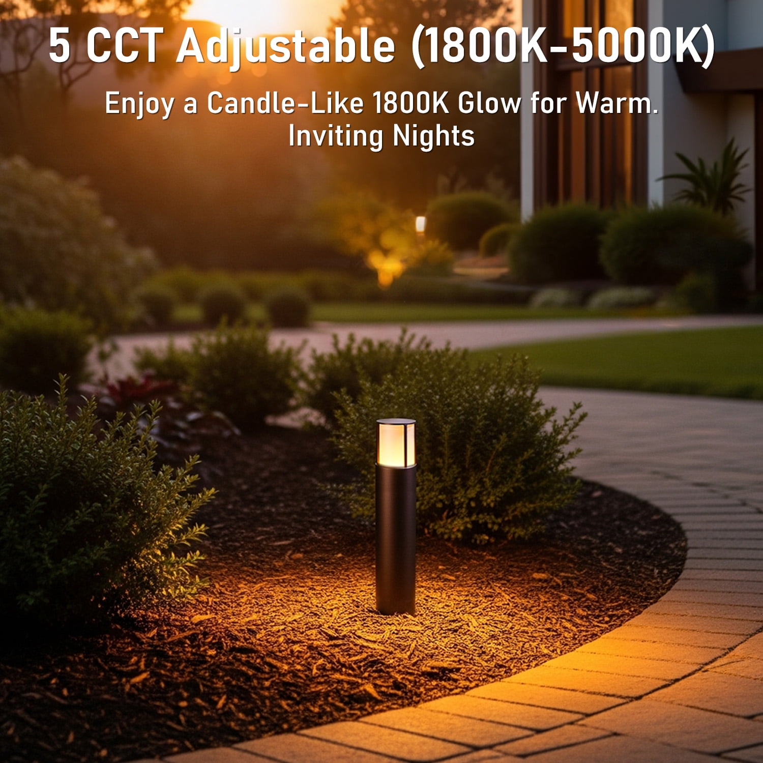 8 Pack 5CCT Low Voltage 5W LED Bollard Pathway Lights, Outdoor Landscape Lighting, 1800K/2700K/3000K/4000K/5000K Selectable, 12-24V AC/DC, Oil Rubbed Bronze