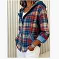 thumbnail image 4 of JGGSPWM Women's Fall Winter Denim Patchwork Plaid Hooded Jacket Denim Trimmed Button Down Long Sleeve Casual Jackets Blue XL, 4 of 4