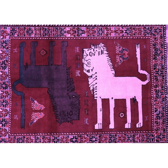 Ahgly Company Indoor Rectangle Animal Purple Traditional Area Rugs, 5' x 7'
