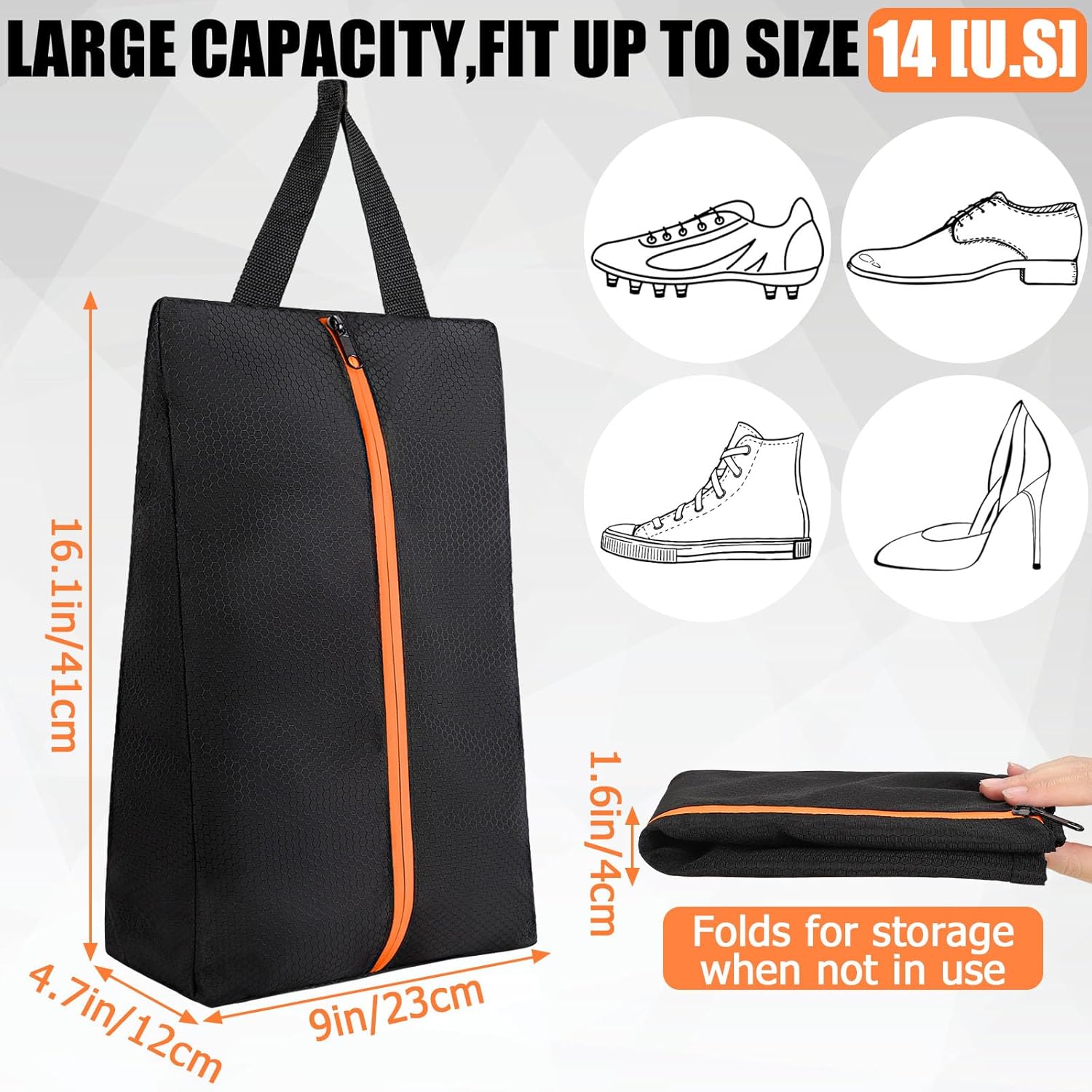 Smell Proof Shoe Cleat Bag, Waterproof Golf Shoes Bag with Zipper and Handle for Packing in Suitcase, Sport Shoes Storage Bags for Travel, Running, Gym, Soccer, Car Shoe Organizer