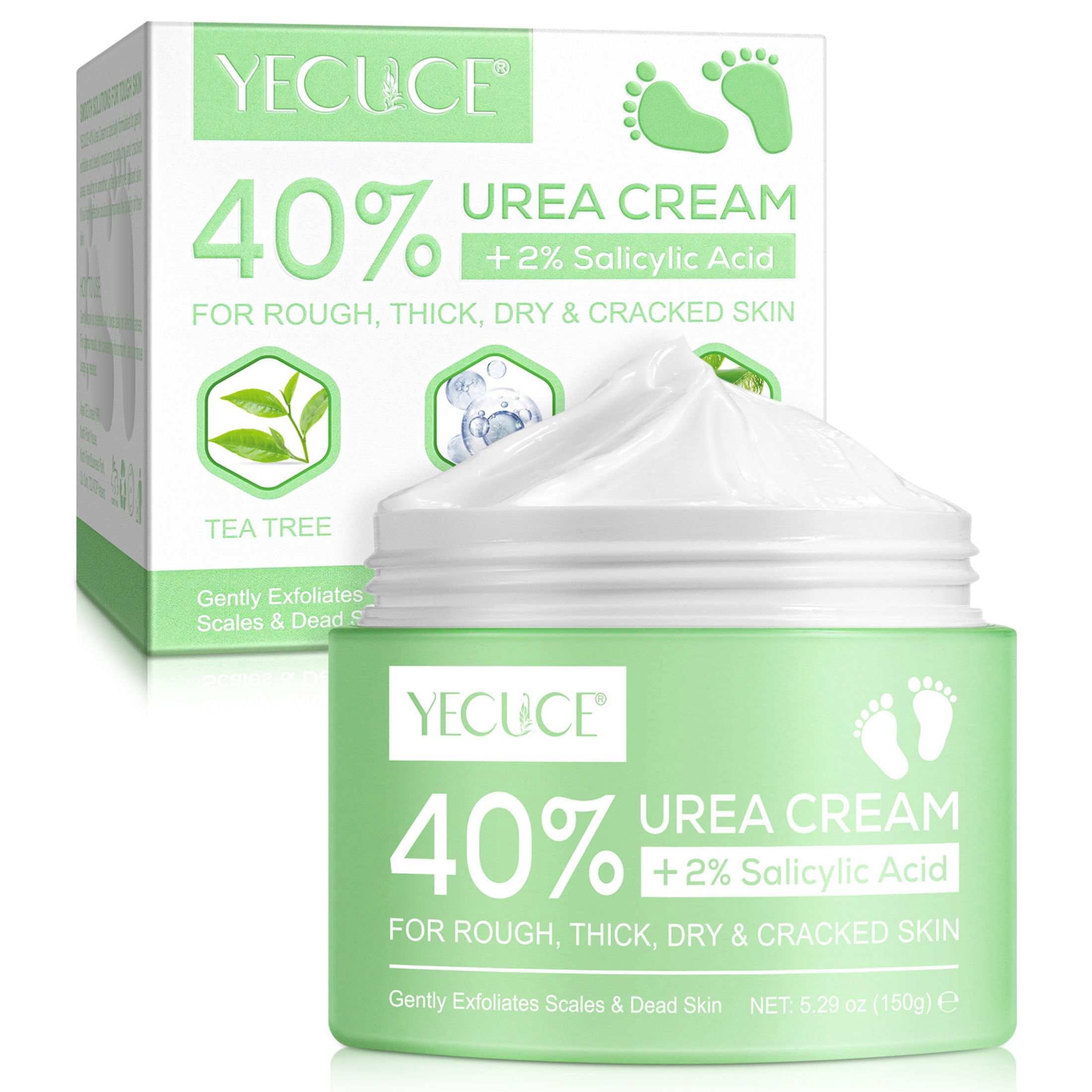 Yecuce 3-Pack Urea Cream 40% with 2% Salicylic Acid, Foot Cream Hand Lotion for Rough Dry Cracked Skin, Moisturize,For Skin Soft