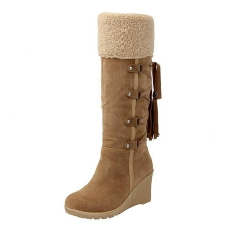 

JINMGG Wedges for Women Plus Clearance 2021Women s After Sanding with Tassels High Boots Sleeves Wedges Snow Boots Khaki 36