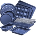 thumbnail image 1 of HONGBAKE Bakeware Sets, Baking Pans Set, Nonstick Oven Pan for Kitchen with Wider Grips, 10-Piece Including Rack, Cookie Sheet, Cake Pans, Loaf Pan, Muffin Pan, Pizza Pan - Blue, 1 of 8