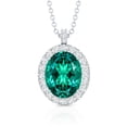 thumbnail image 2 of Rosec Jewels Lab Grown Emerald Pendant Necklace with Diamond Halo for Women - AAAA Grade, 18K White Gold, 2 of 6