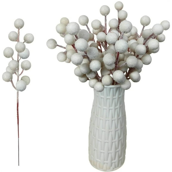 Topboutique Artificial Snow Berry,24 Pcs Christmas Berry Picks with Snowflake,Snow Sprays Holly Berry Stems,Fake Christmas Picks for Christmas Tree Filler Branches Ornaments Home Decor (White)