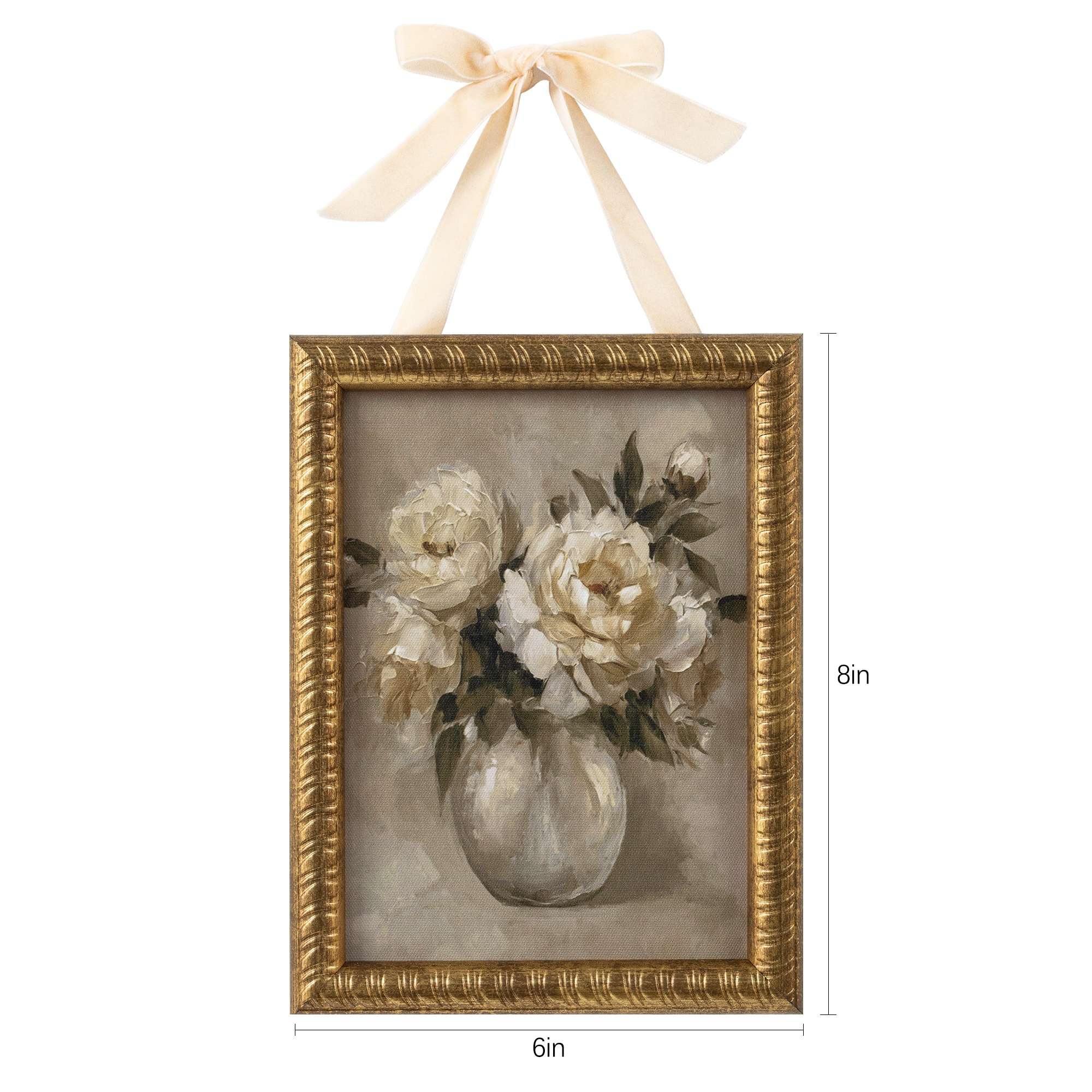 My Texas House Spring Art Luminous White Roses Framed Canvas w/Velvet Hanger 6x8