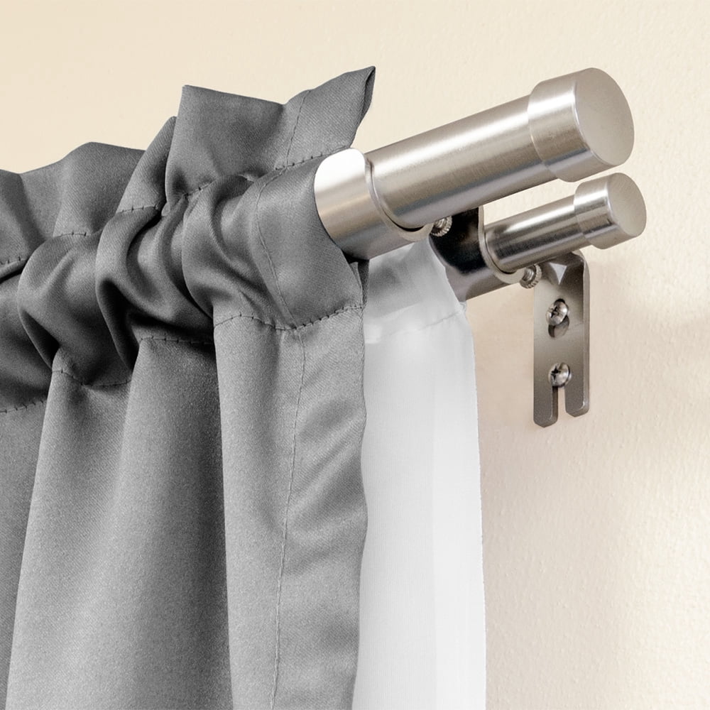 Lumino 1" and 5/8" Plated Brushed Nickel Cap Adjustable Double Curtain Rod Set, 42"-120"