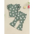 thumbnail image 4 of Suealasg Toddler Girls 2Pcs Summer Clothes 6M 1T 2T 3T 4T 5T Kids Little Girls Casual Outfits Short Sleeve Ruffle Floral Tops Flared Pants Sets, 4 of 7