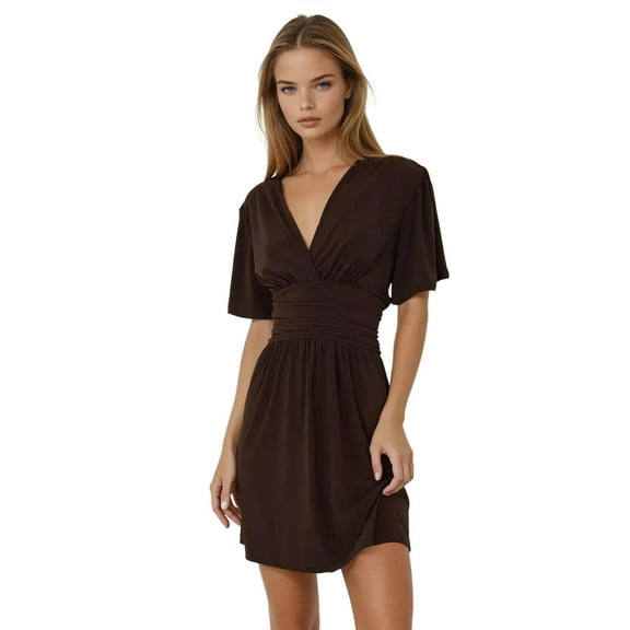 V-Neck Short Sleeve Mini Dress