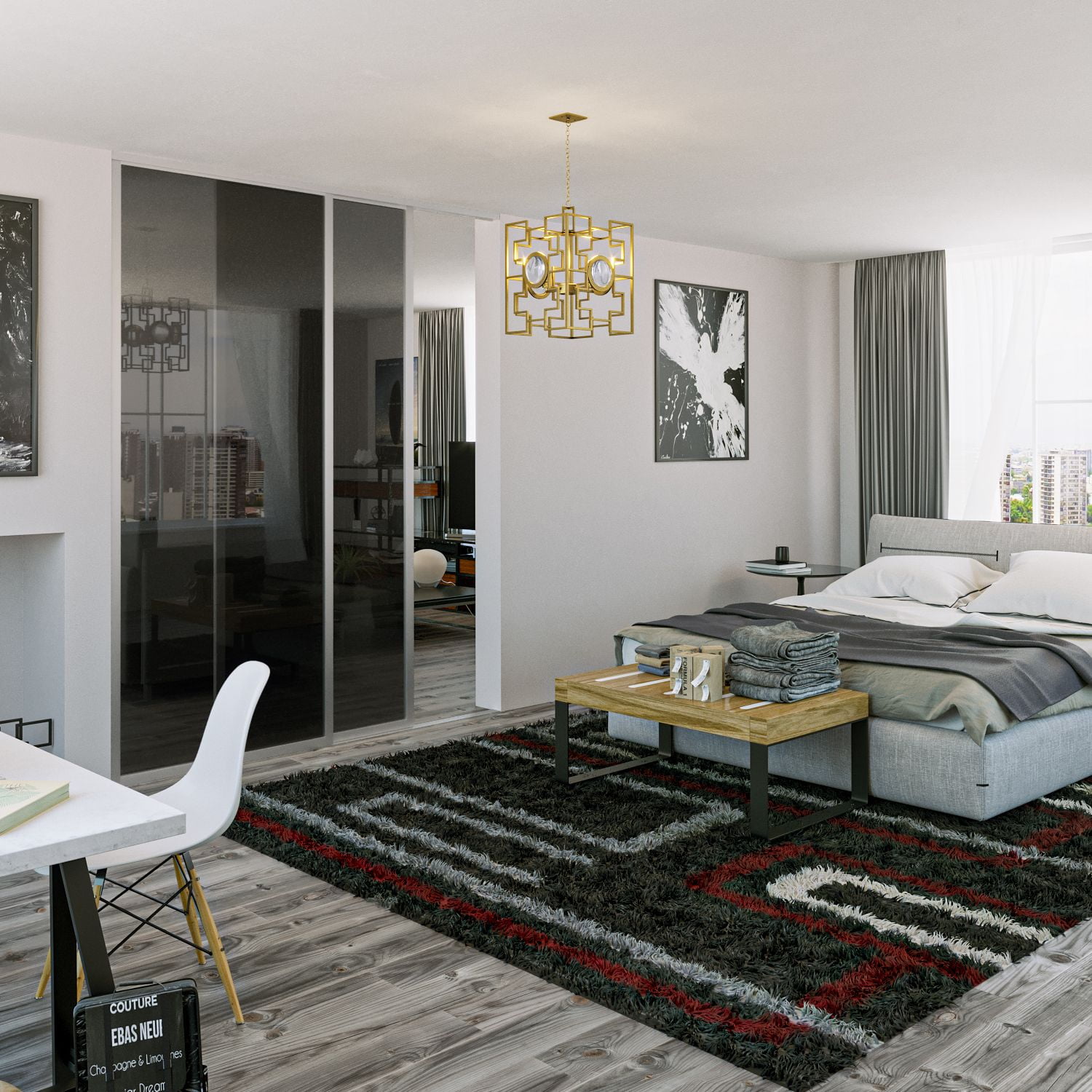 2 Panel Room Dividers Glass Doors 72 x 80 Inches ( 236" Panels