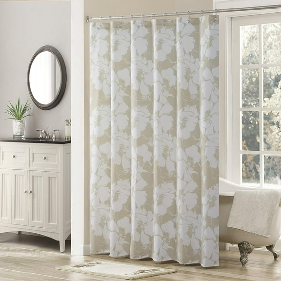 Graphic Floral Ivory Rose Beige Polyester Cream Waterproof Fabric Tan Printed Shower Curtain,Decorative Khaki Bathroom Curtains,72" W x 72" H
