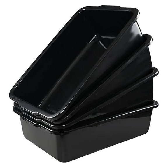 Gainhope Bus Box Tote 4 Pack - 32L Large Plastic Utility Tubs - Black Restaurant & Home Storage - Durable Dishwashing Containers 24.09" x 16.77" x 6.22"