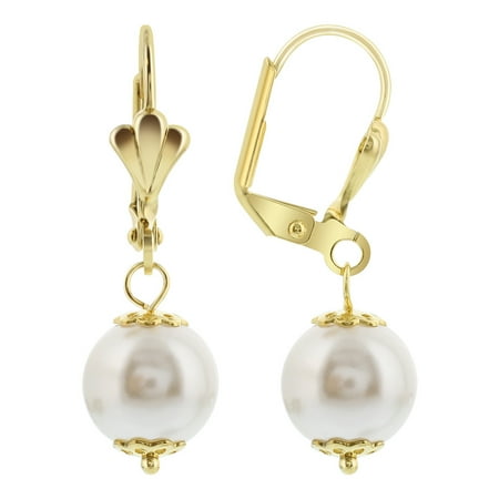 Jewel Drop - Gem Avenue 18k Gold Layered Faux Pearl Leverback Drop Earrings