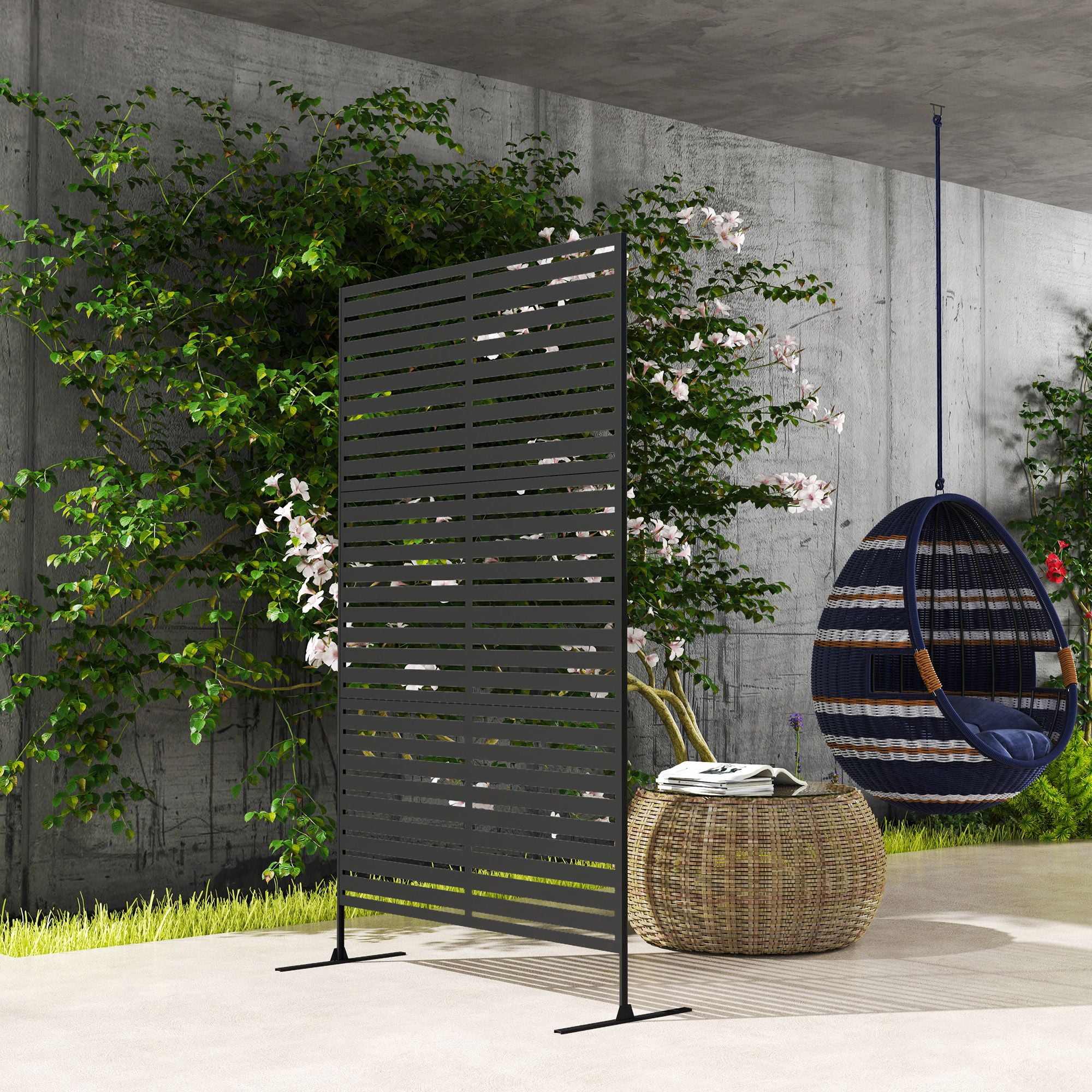 Alvantor 78" x 48" Metal Privacy Screen Freestanding Decorative Outdoor Fence, Black