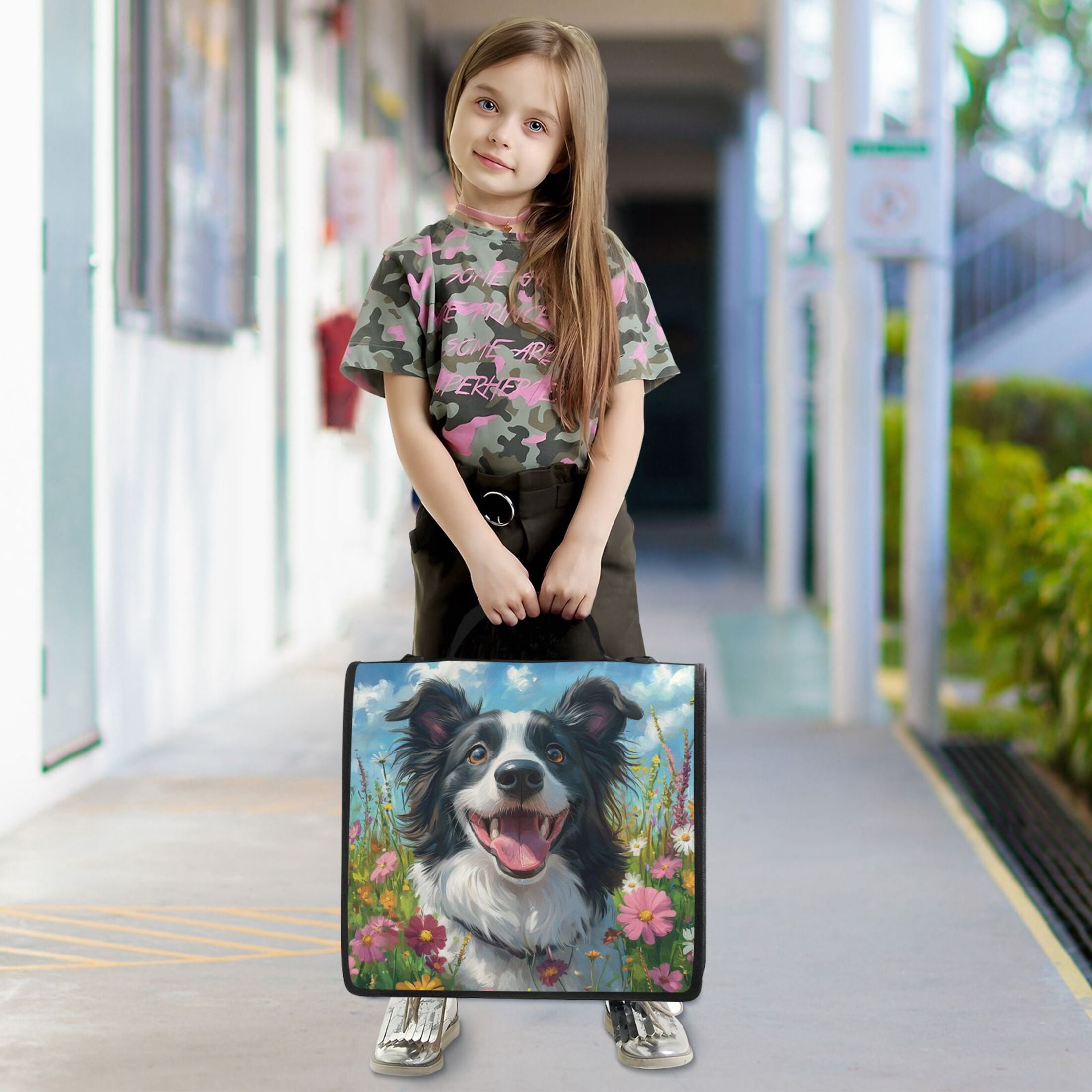 YAZAOO Zipper Binder trapper keeper Documents Organized Design Happy Dog Among Blooms Printed
