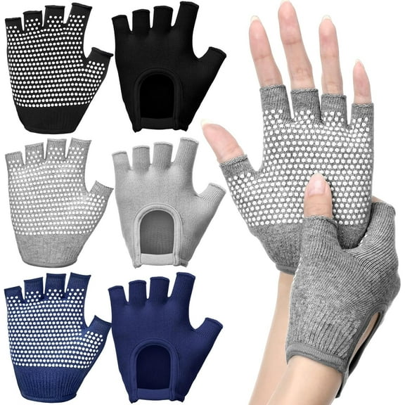 3 Pairs Silicone Non Slip Fingerless Yoga Gloves Antislip Pilates Gym Exercise Workout Gloves Weight Training Mitten for Most Women Men