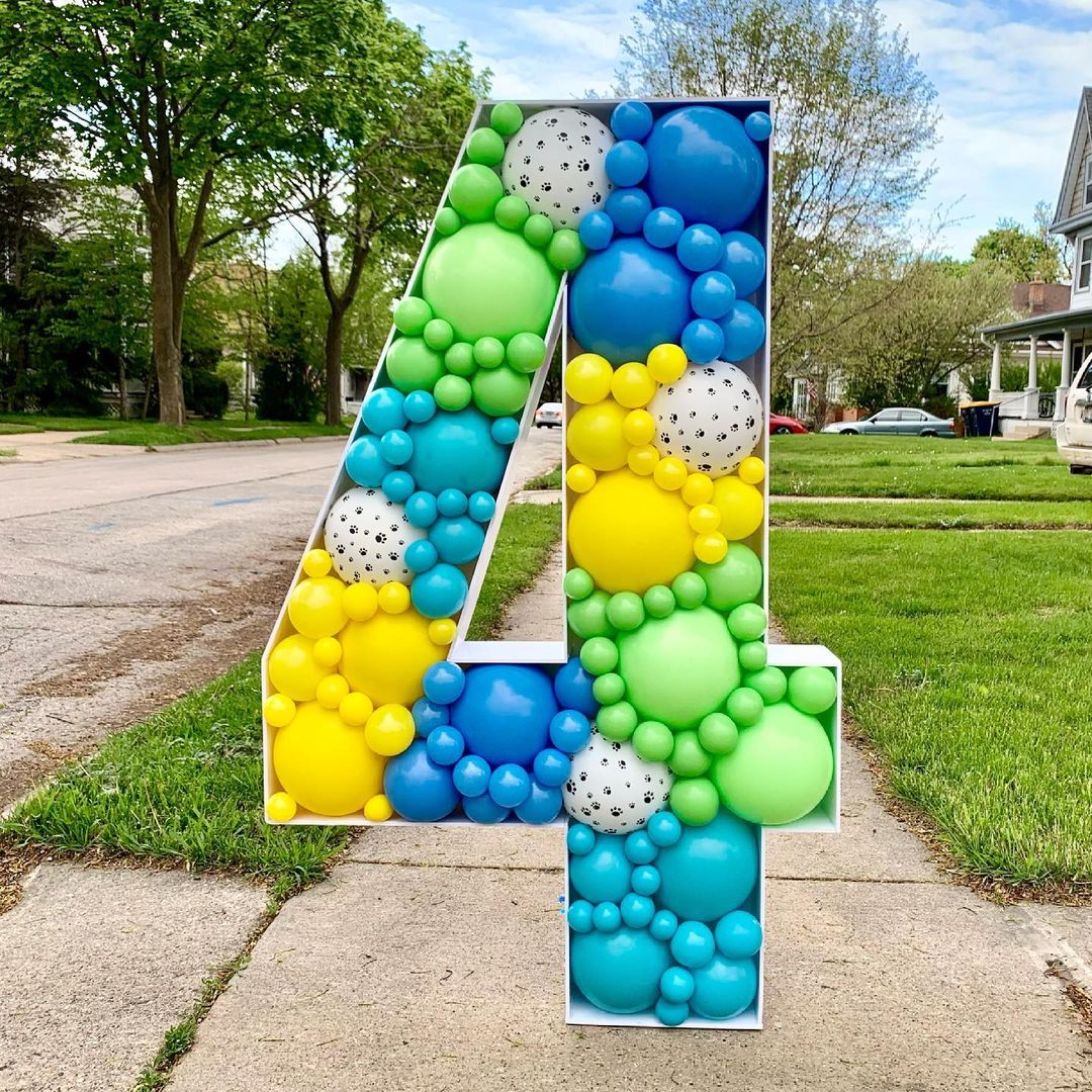 3FT Mosaic Balloon Frame Number 4 Marquee Easy to Assemble Numbers Light Up Pre-Cut Kit Thick Foam Board Decoration Supplies for Birthdays, Anniversary, Baby Shower