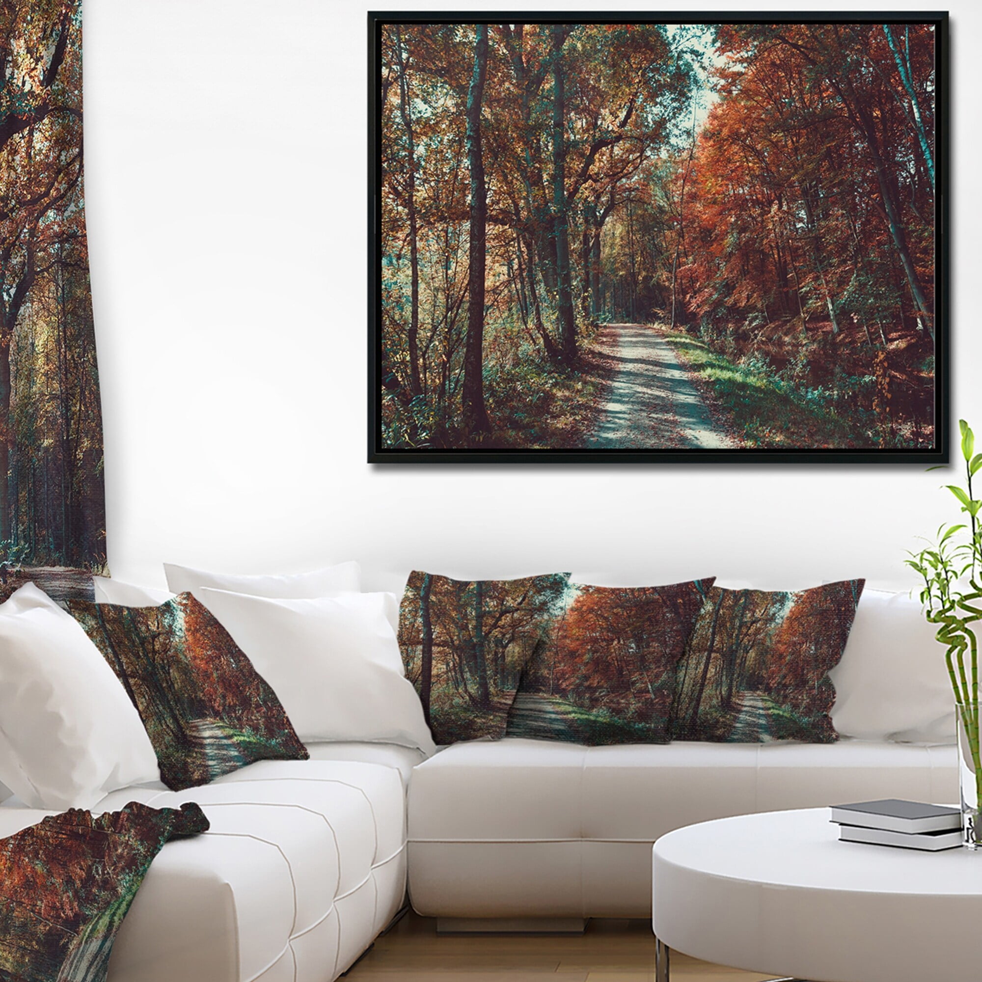 Designart ' Road Through Red Fall Forest ' Landscape Photo Framed Canvas Art Print