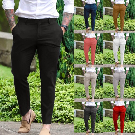 Mens Chinos Slim Fit Stretch Flat-Front Skinny Dress Pants Men's Golf Pants Stretch Work Dress Comfy Pants Men's Flex Flat Front Straight Fit Pant Black L