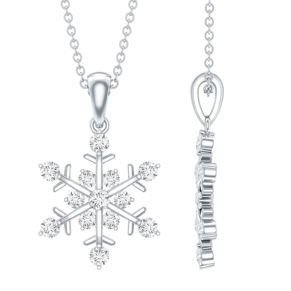Rosec Jewels Lab Grown Diamond Snowflake Pendant with Chain (Ef-Vs Quality) - Winter Jewelry for Christmas (Ready to Gift), 925 Sterling Silver