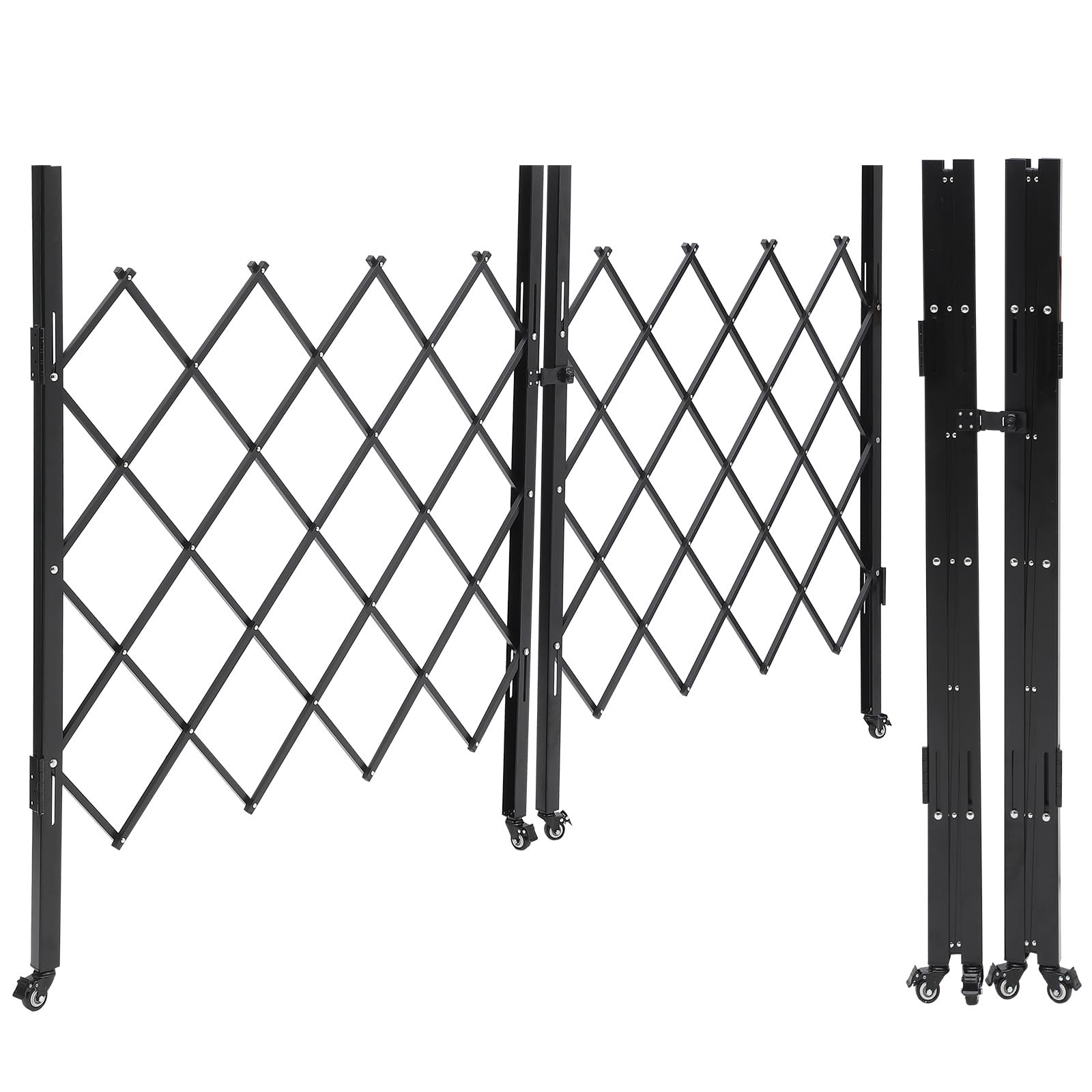 Double Folding Door Gate with Casters Steel Accordion Security Gate 360°Rolling Security Gate with Locking Accordion Garden Yard Fence Portable Dog Gates