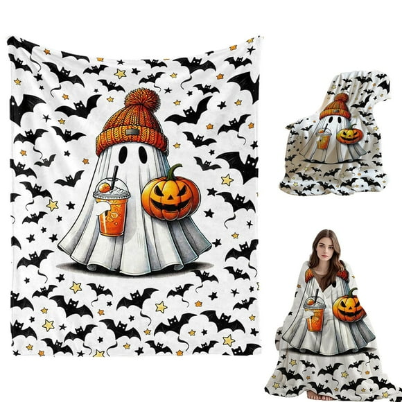 WHEANG Halloween Blanket Flannel Scary Halloween Themed Throw Nap Happy Halloween Throw Blankets For Boys Girls Women Men